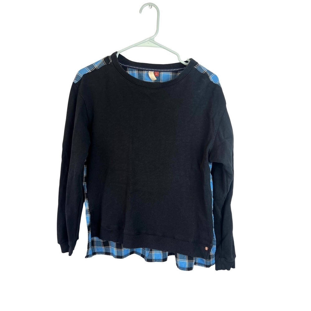 Anthropologie‎ Pilcro Contrast Flannel Sweatshirt Size XS Black Blue Mixed Media